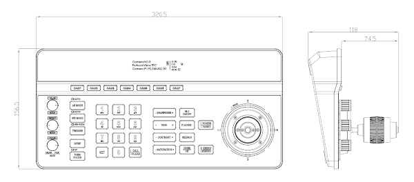高清云台摄像机控制键盘HCAM-50TC面板图示
