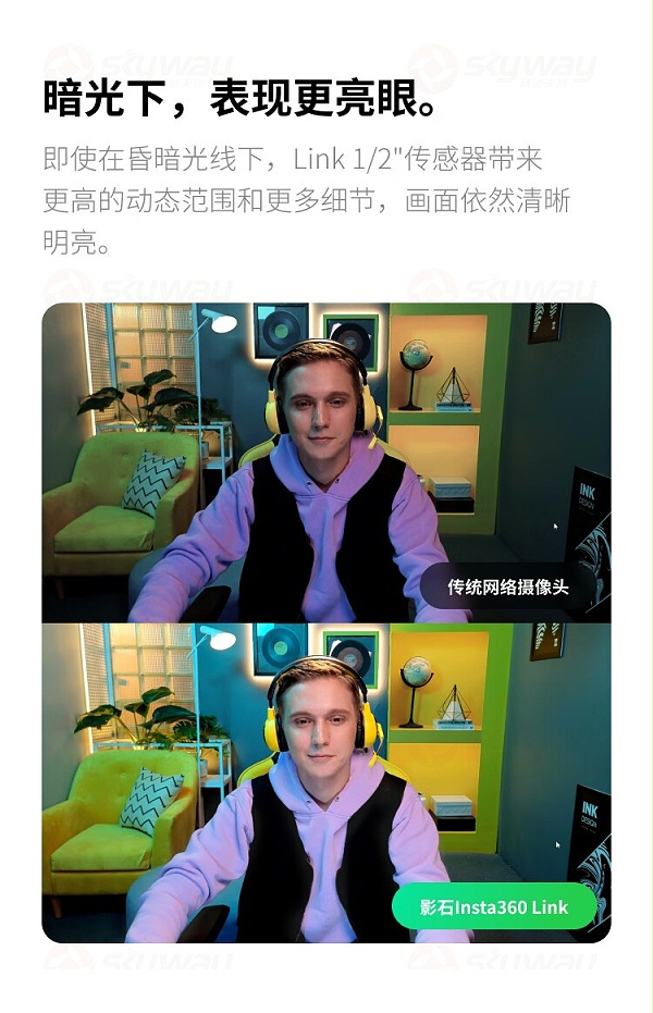 6、暗光画面，依然清晰明亮-影石（Insta360）Link AI云台摄像头