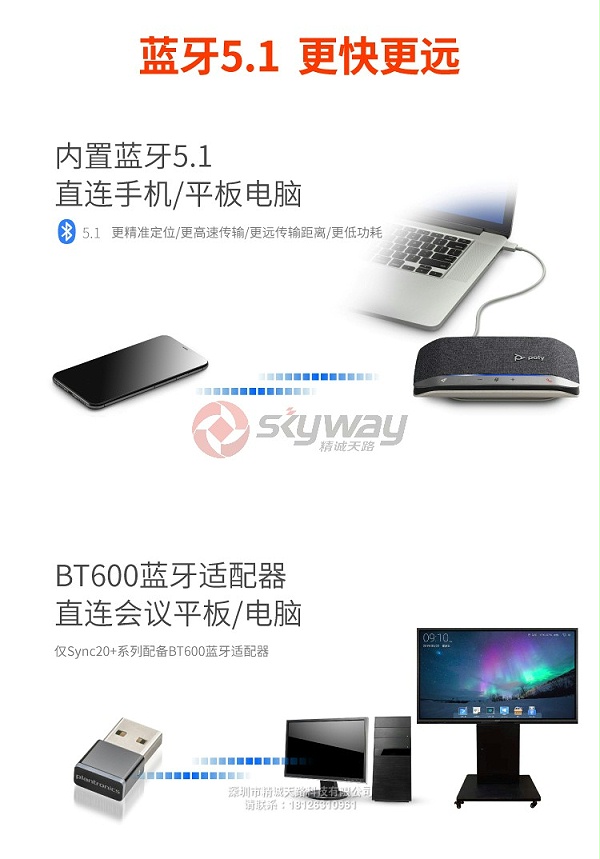 5、宝利通 poly SYNC 20 内置蓝牙5.1 直连手机 平板 电脑