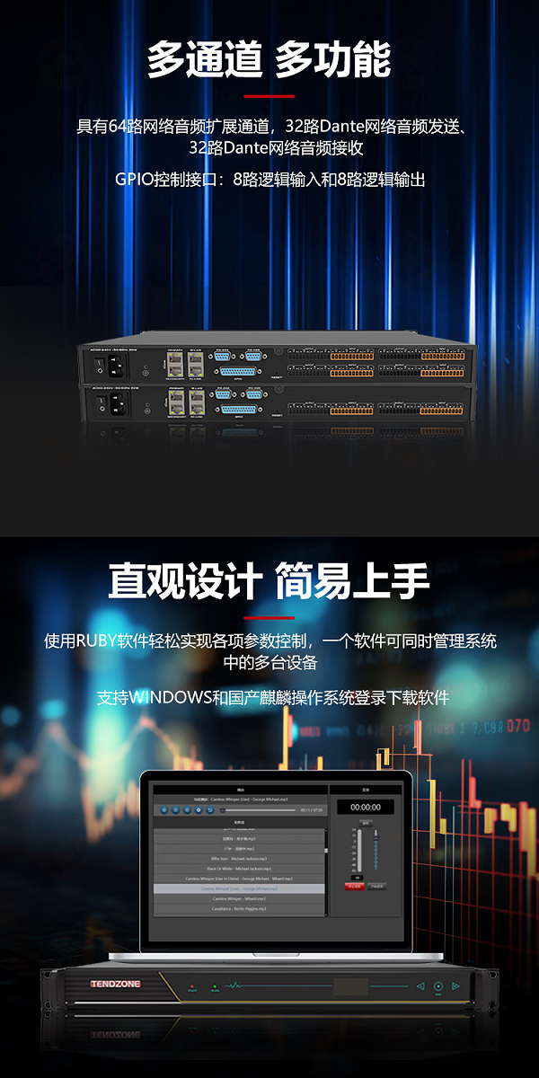 3、多通道多功能-东微TENDZONE网络型数字音频处理器（16in16out)TZOL-DPS-U1616、（8in8out)TZOL-DPS-U0808