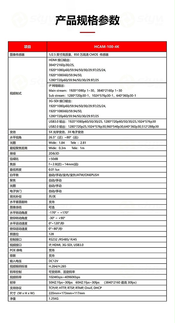 7、产品规格参数-东微TENDZONE 会议摄像机TZOL-100-4K