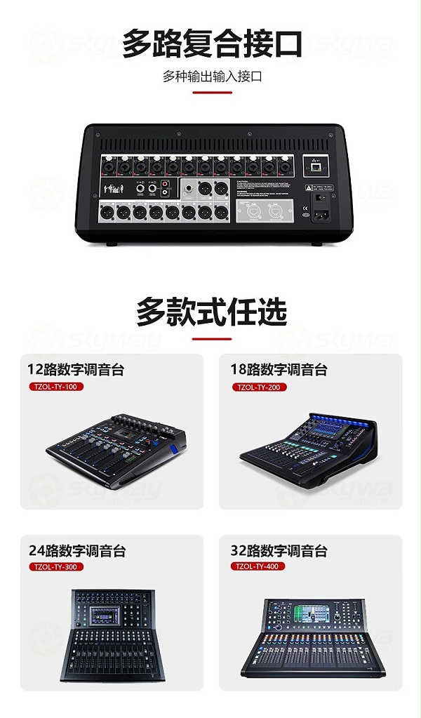 4、多路复合接口-东微TENDZONE24路数字调音台TZOL-TY-300