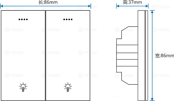 设备尺寸图1-东微TENDZONE 双路零火灯光面板（按键+串口双控））CC-202