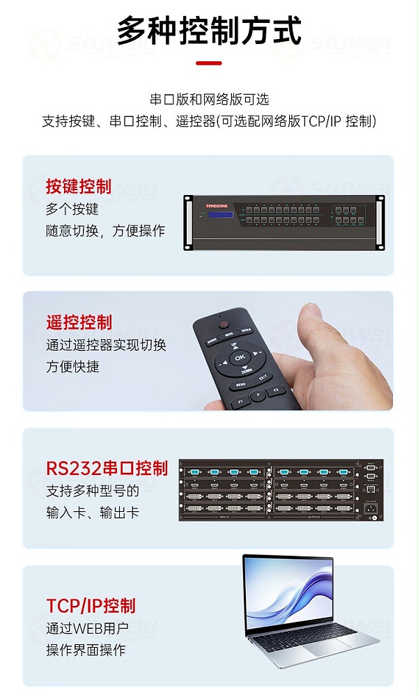 5、多种控制方式-东微TENDZONE 视频矩阵 VMC-32-04；视频矩阵 VMC-64-04；混合视频矩阵VMC-160-04