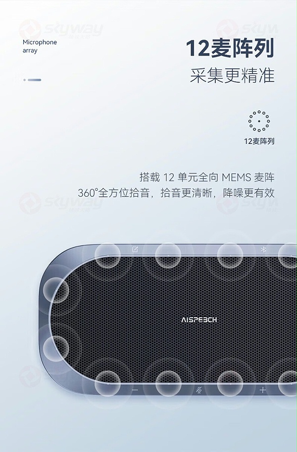 9、思必驰企业级会议麦克风音箱 M12：多达12麦阵列，采集更精准