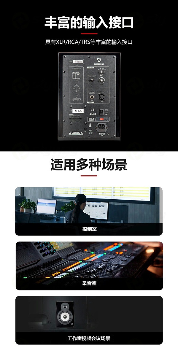 3、丰富的输入接口-东微TENDZONE 6寸专业有源监听音箱 TZOL-MA-06