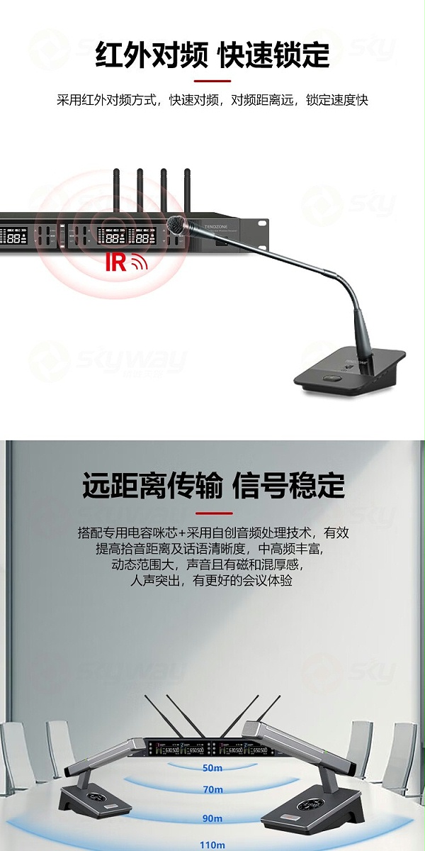 3、远距离传输，信号稳定-东微TENDZONE 双通道无线手持话筒 TZOL-WM-102H2