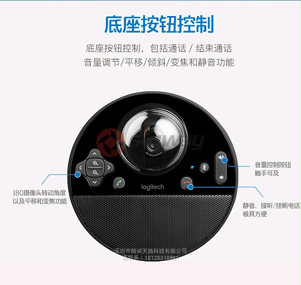 12、罗技（Logitech）BCC950 高清商务视频会议摄像头-底座按钮控制