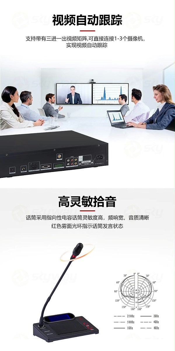 3、视频自动跟踪，高灵敏度拾音-东微TENDZONE2.4G无线会讨主机TZOL-WCS-3001(JH)；无线接收单元TZOL-WCS-324G；充电箱（短杆）TZOL-WCS-3C06S；充电箱（鹅颈）TZOL-WCS-3C06G；2.4G短杆单元电池TZOL-WCS-