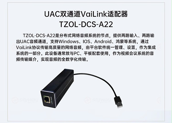 15、UAC双通道vailink适配器-东微 TENDZONE 双通道输入VaiLink适配器 TZOL-DCS-A20；双通道输出VaiLink适配器
