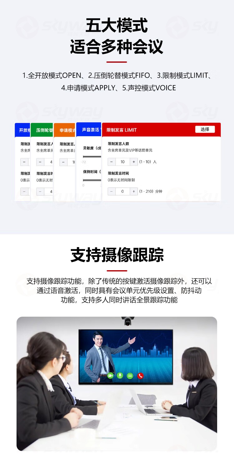 2、适合多种会议，支持摄像跟踪-东微TENDZONE 全数字网络智能会议主机 TZOL-NCS-N800