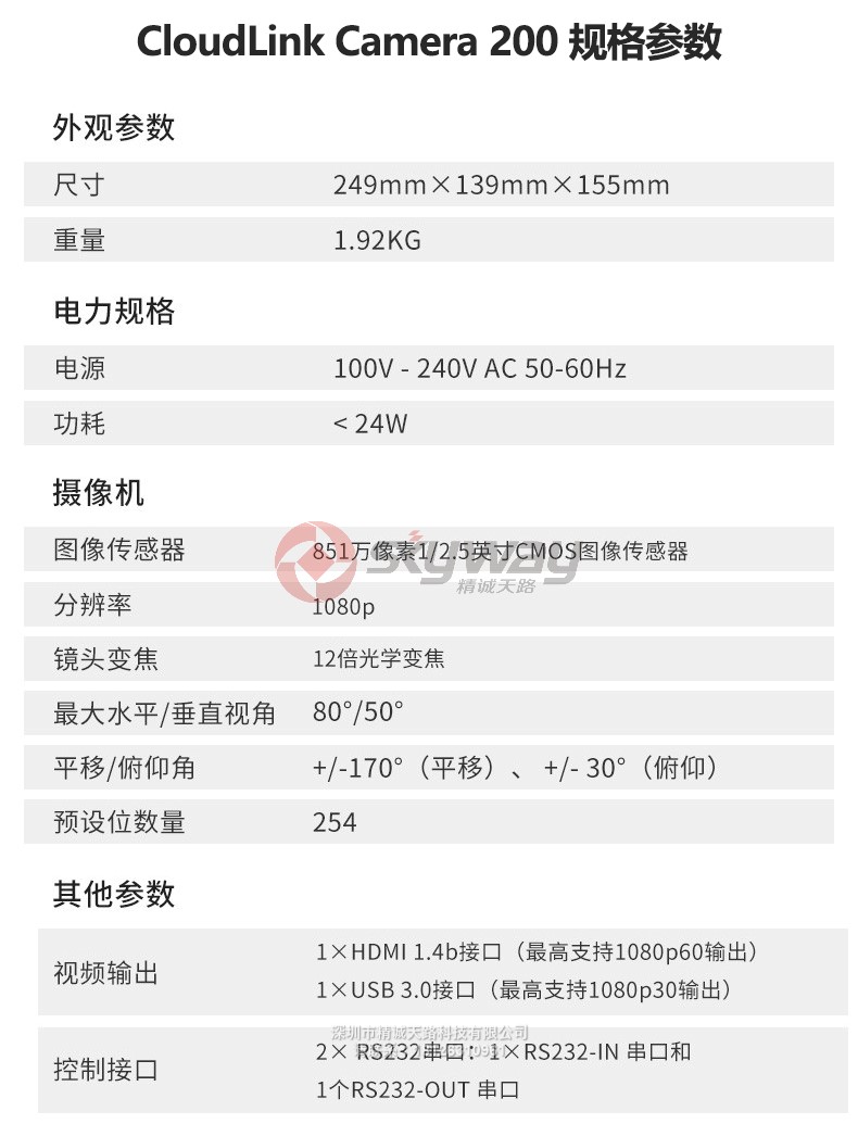 6、华为 HUAWEI CloudLink Camera 200-产品规格参数