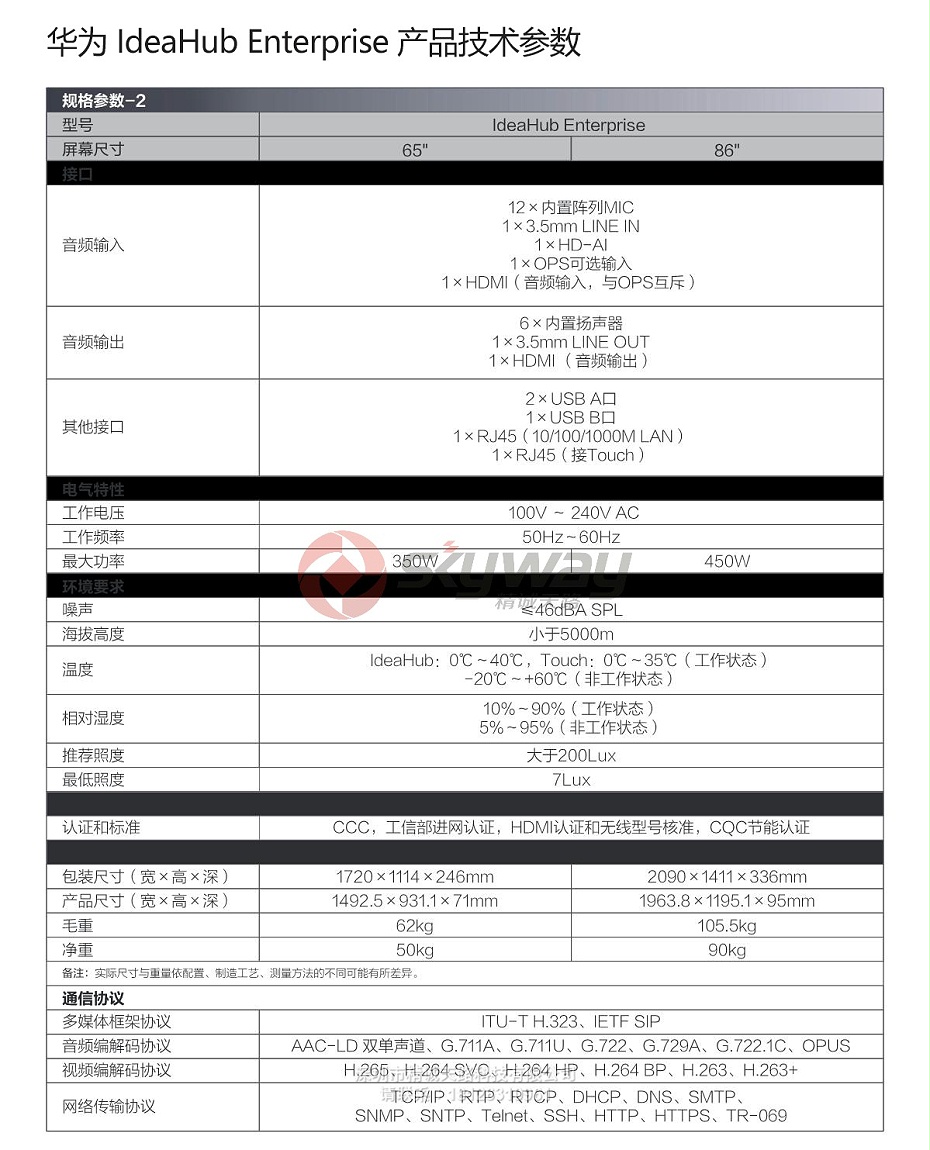 10、华为IdeaHub Enterprise 产品技术参数-2