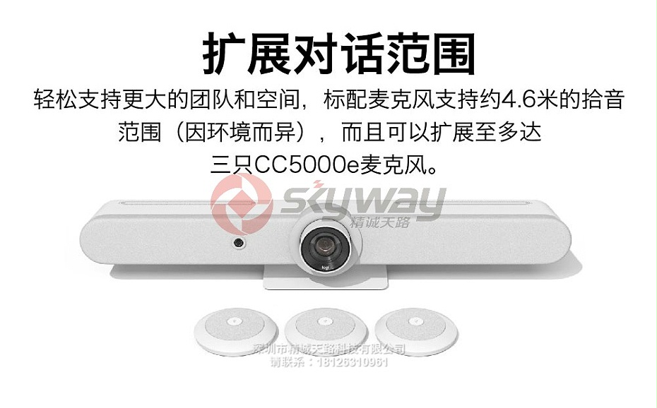 8、罗技CC5500e适用于中型房间的一体式视频会议系统-支持扩展3只麦克风