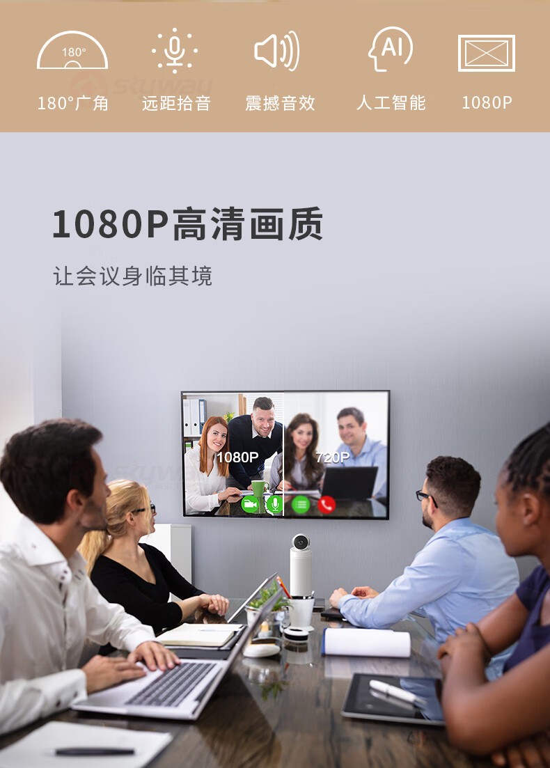 2、会议身临其境，1080P画质-看到 KanDao Meeting S 180°广角高清视频会议摄像头