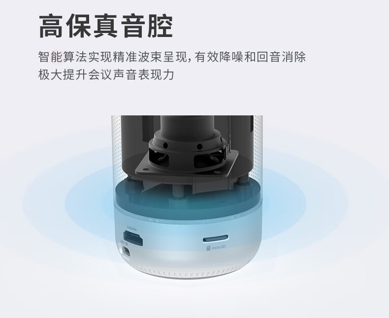 5、有效降噪和回音消除，高保真音腔-看到 KanDao Meeting S 180°广角高清视频会议摄像头