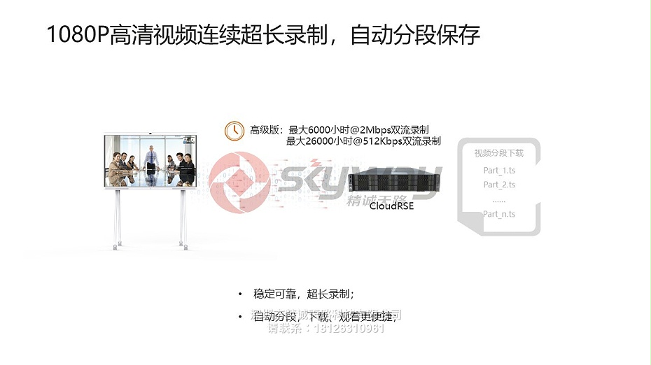 8、华为视讯录播服务器CloudRSE-1080P高清视频连续超长录制，自动分段保存