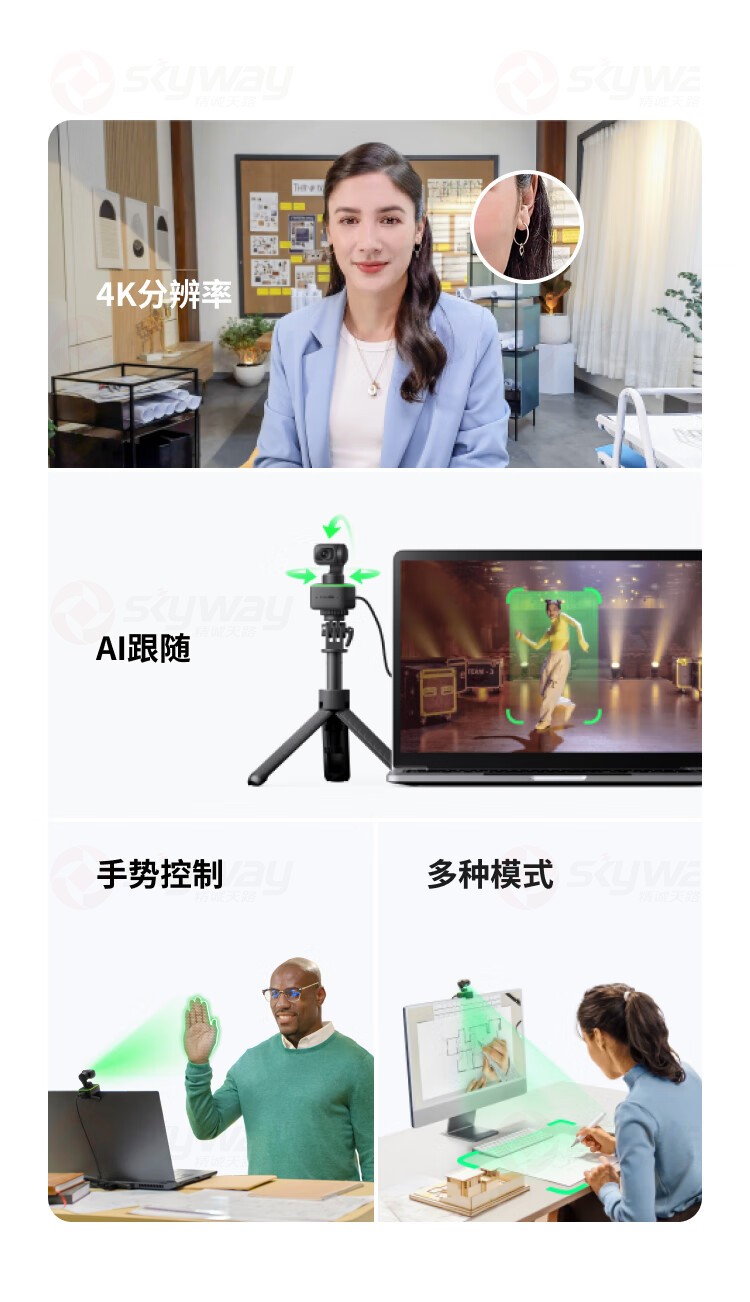 2、4K分辨率，AI跟随，手势控制，多种模式-影石（Insta360）Link AI云台摄像头