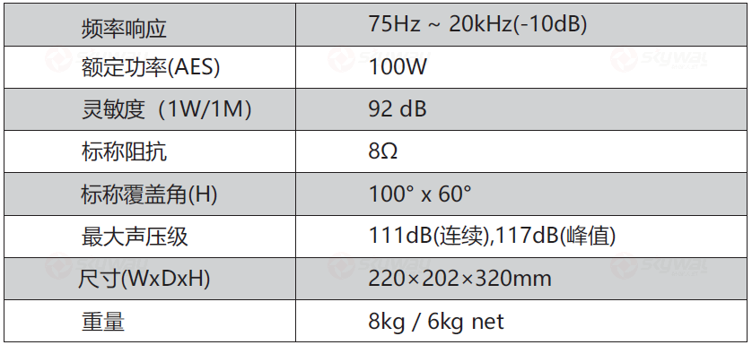产品技术参数-东微TENDZONE 6.5寸二分频全频音箱 AEL-605W(白色，含壁挂架)