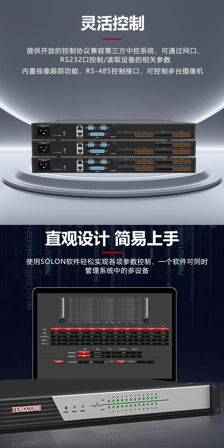 3、灵活控制、直观涉及、简易上手-东微TENDZONE视讯数字音频处理器TZOL-DPS-S32、TZOL-DPS-S24、TZOL-DPS-S16