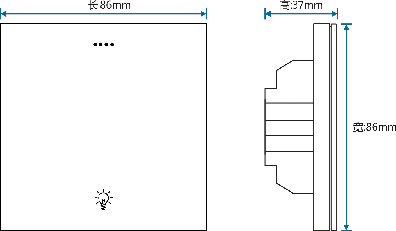 设备尺寸图-东微TENDZONE 单路零火灯光面板（按键+串口双控）CC-201