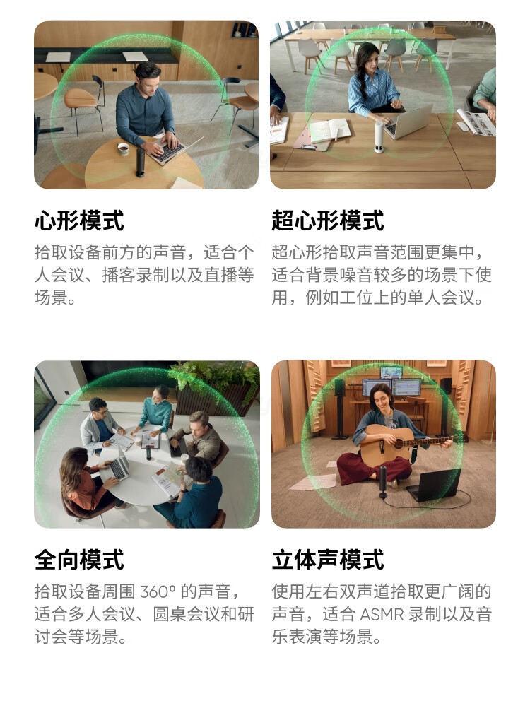 17、心形模式、超心形模式、全向模式、立体声模式-影石Insta360 Wave AI录音全向麦克风