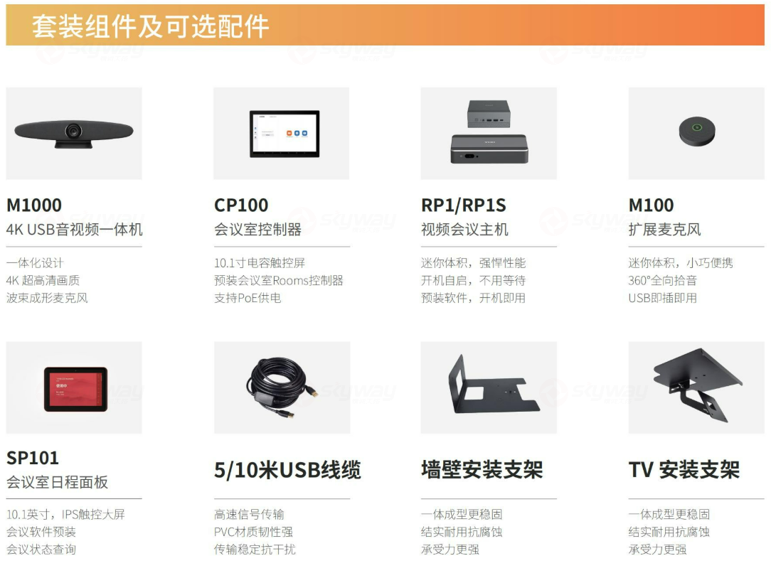 方案套装组件及可选配件-维海德 M1000 4K USB音视频一体机小型会议室解决方案
