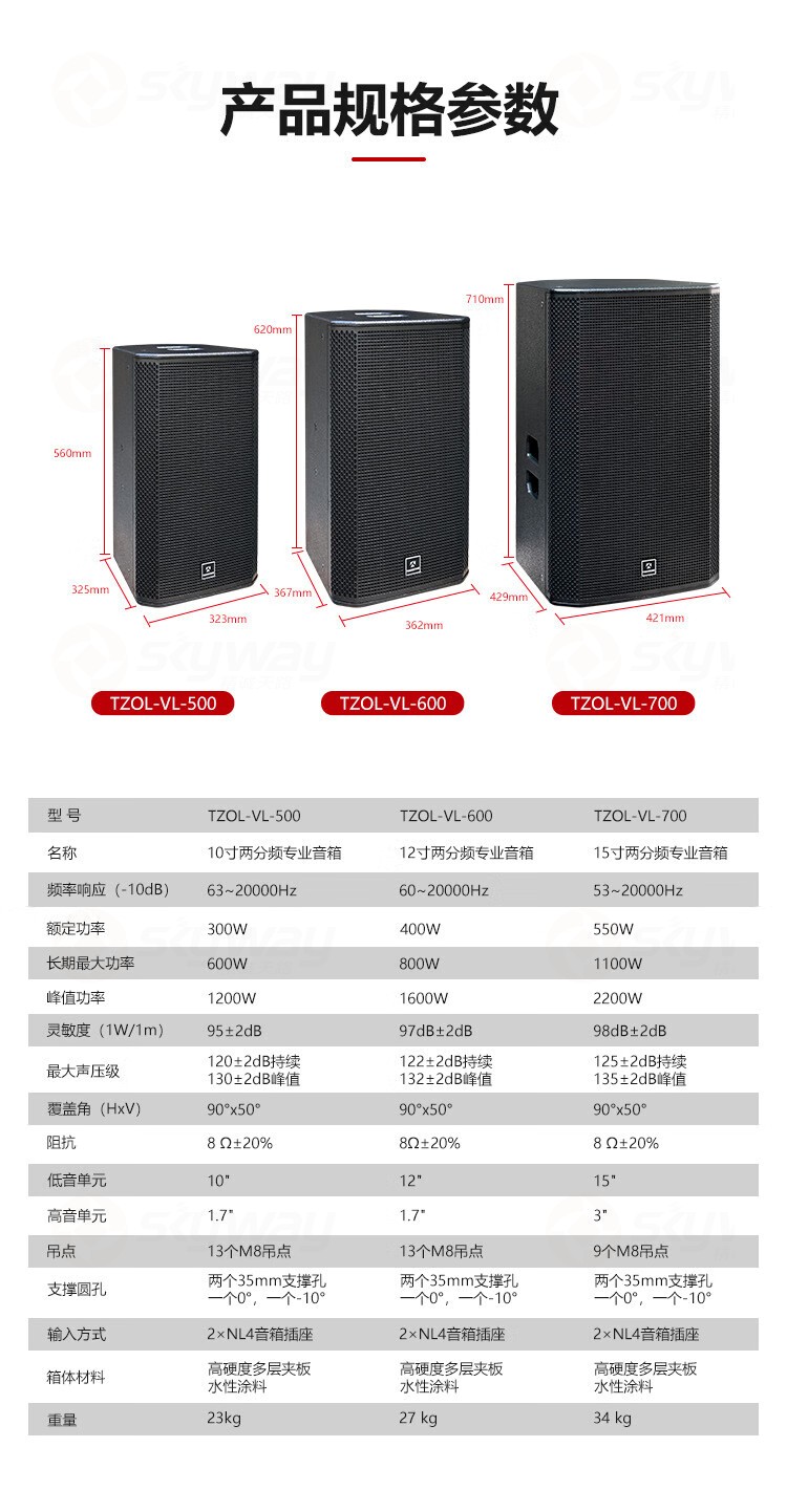 5、产品规格参数-TENDZONE 专业音箱 TZOL-VL-500