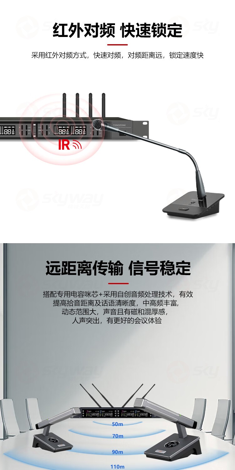 3、远距离传输，信号稳定-东微TENDZONE 双通道无线手持话筒 TZOL-WM-102H2