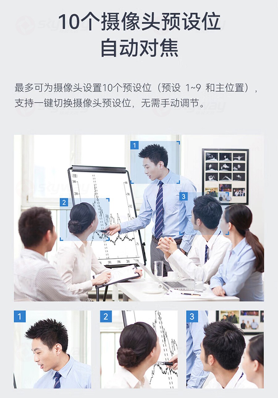 7、具有10个摄像头预设位自动对焦-思必驰视频会议摄像机1080p全高清镜头视频实时字幕会议摄像头C20