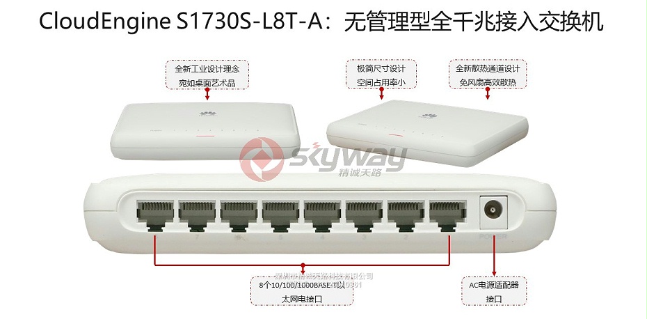 2、华为S1700系列交换机-CloudEngine S1730S-L8T-A：无管理型全千兆接入交换机