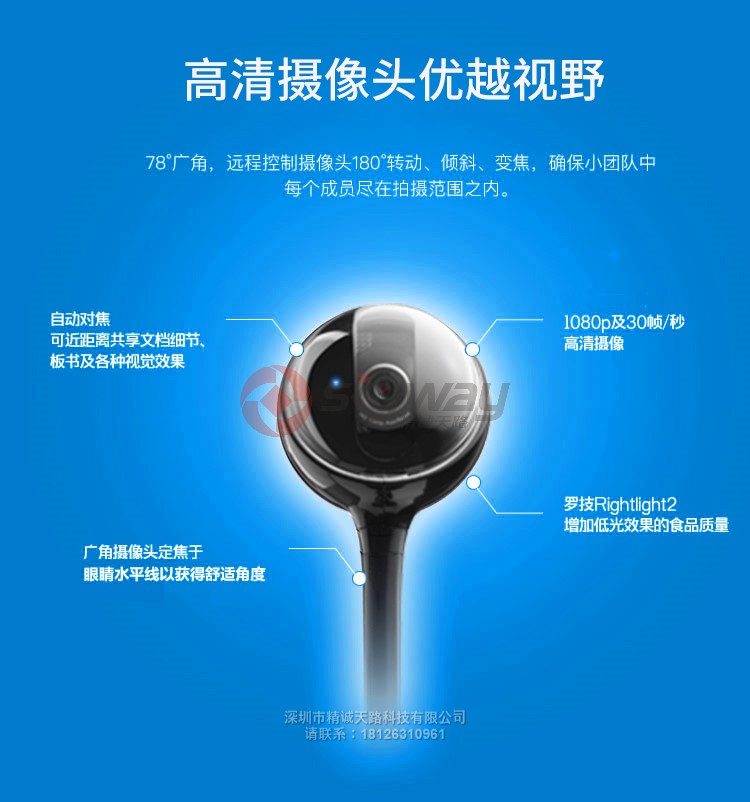 5、罗技（Logitech）BCC950 高清商务视频会议摄像头-高清摄像头优越视野