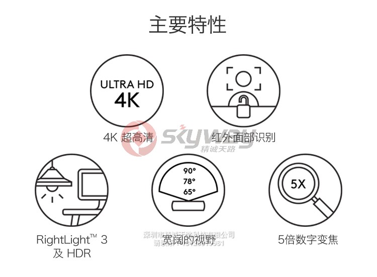 4、罗技（Logitech）C1000e 4K高清商务网络摄像头-产品主要特性