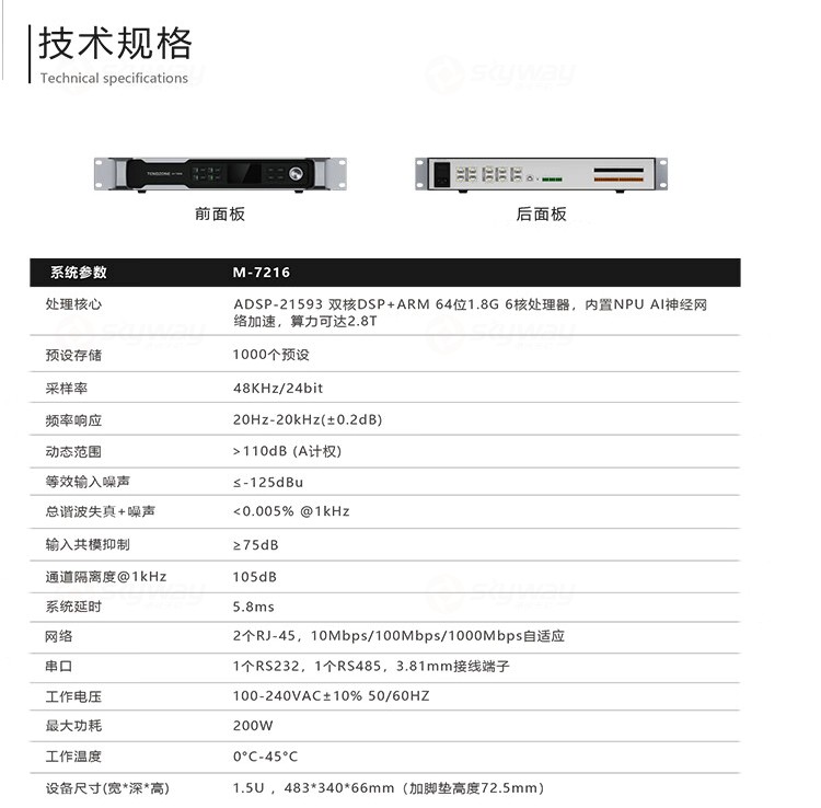 5、产品技术规格-东微TENDZONE 开放式AI音频处理平台 M-7216 